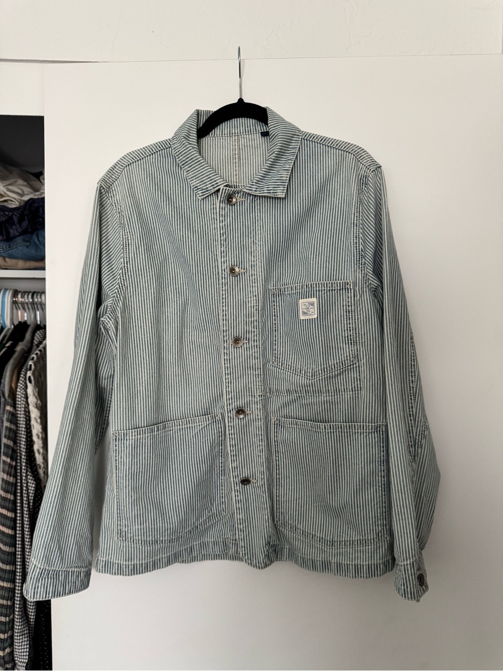 Vintage Gap Women's Striped Jean Jacket - Light Blue & White